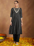 Janasya Women's Black Rayon Foil Print & Embellished Anarkali Kurta Set